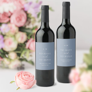Minimal Dusty Blue Wedding Wine Label 