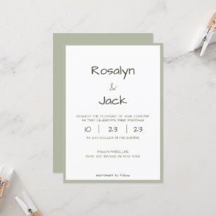 Minimal Dusty Green Casual Handwriting Wedding Invitation