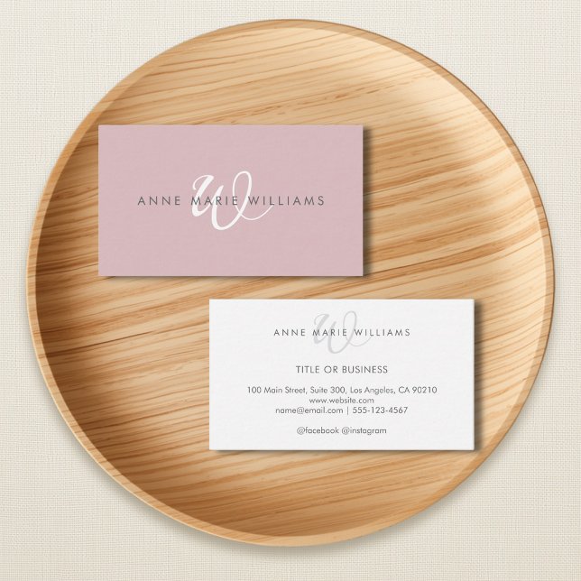 Minimal Dusty Lilac White Script Monogram Business Card (Creator Uploaded)