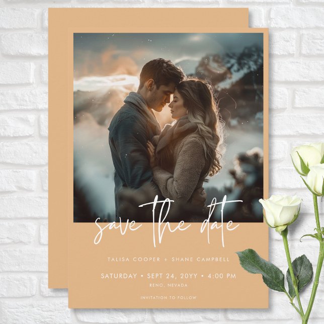 Minimal Dusty Peach Modern Photo Wedding Save The Date (Minimal Dusty Peach Modern Photo Wedding Save The Date)