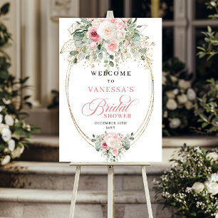 Minimal Dusty Pink Flowers Greenery Bridal Shower  Poster