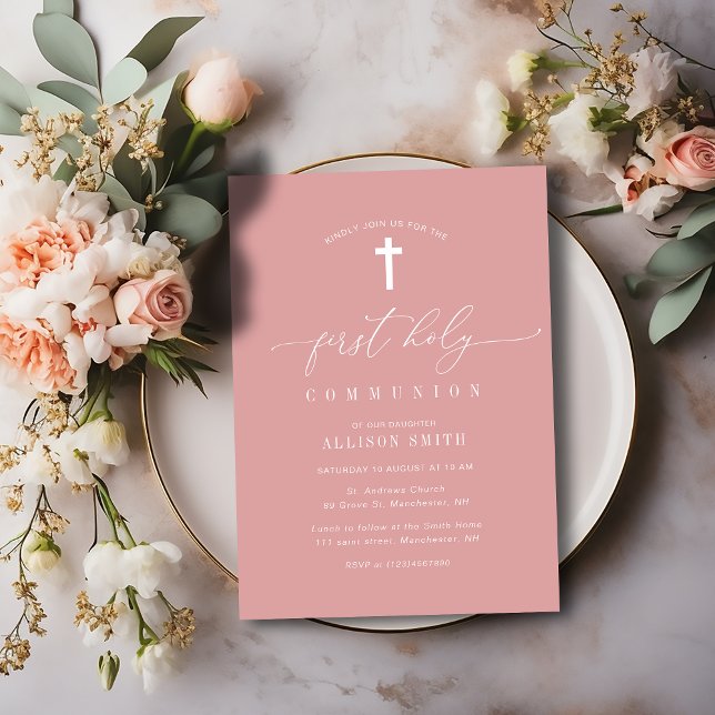minimal dusty rose first holy communion invitation (Creator Uploaded)
