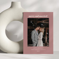 Minimal Dusty Rose Merry Married Christmas Photo