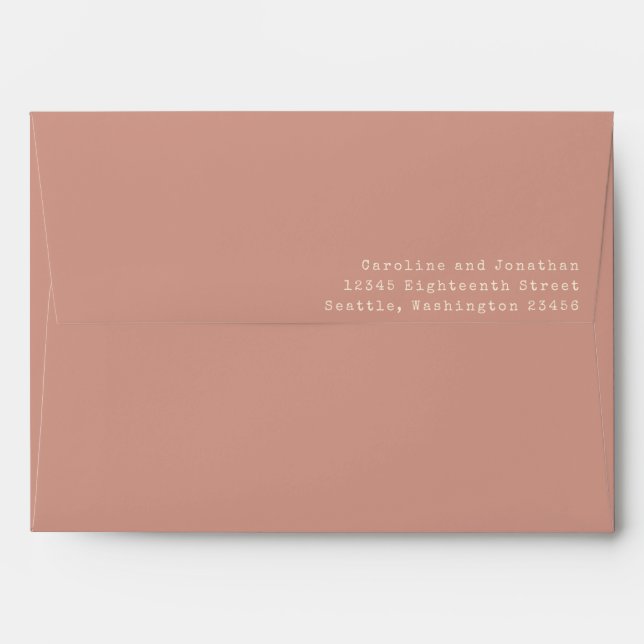 Minimal Dusty Rose Typewriter Typography Wedding Envelope (Back (Top Flap))