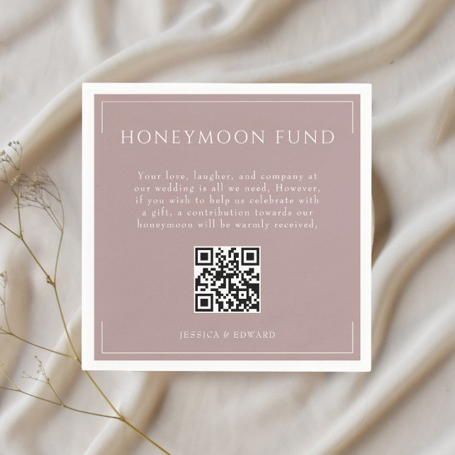 Minimal Dusty Rose Wedding Honeymoon Fund QR Code Napkin (Creator Uploaded)