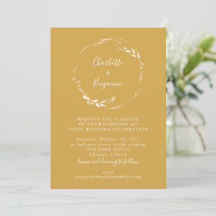 Minimal Dusty Yellow Floral Wreath Script Wedding Invitation