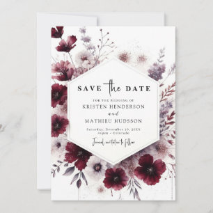 Minimal Earthy Burgundy Wedding  Save The Date