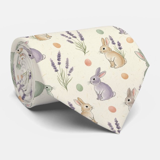 Minimal Easter Bunny Pastel Spring Pattern (1) Tie (Rolled)