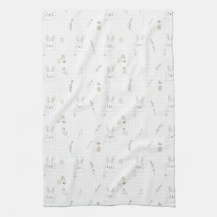 Minimal Easter Bunny Pastel Spring Pattern (2) Tea Towel