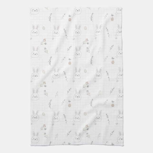 Minimal Easter Bunny Pastel Spring Pattern (2) Tea Towel (Vertical)