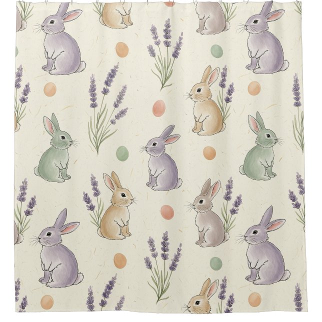 Minimal Easter Bunny Pastel Spring Pattern Shower Curtain (Front)