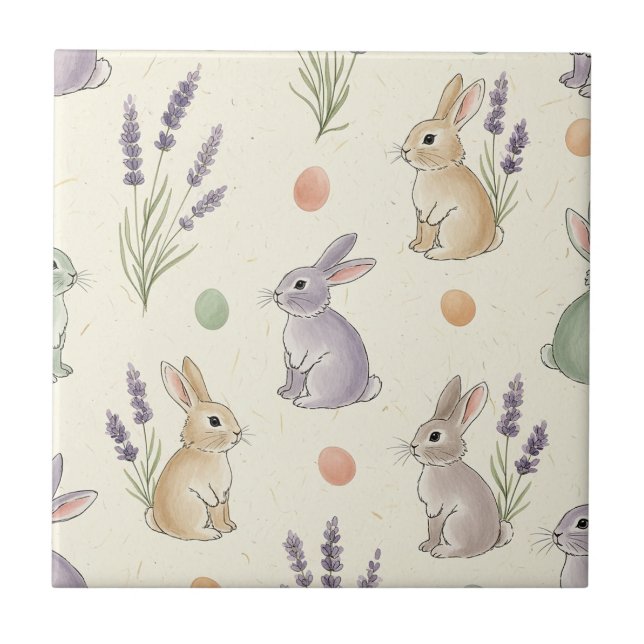 Minimal Easter Bunny Pastel Spring Pattern Tile (Front)