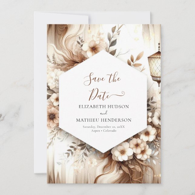 Minimal editable rustic wedding save the date (Front)