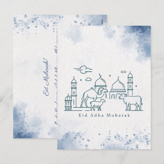 Minimal Eid al Adha Mosque and Animals Line Art Holiday Postcard