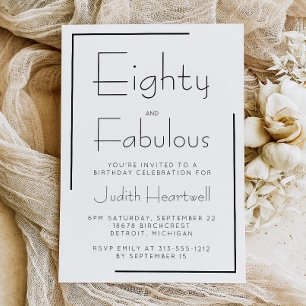Minimal Eighty and Fabulous 80th Birthday Party Invitation
