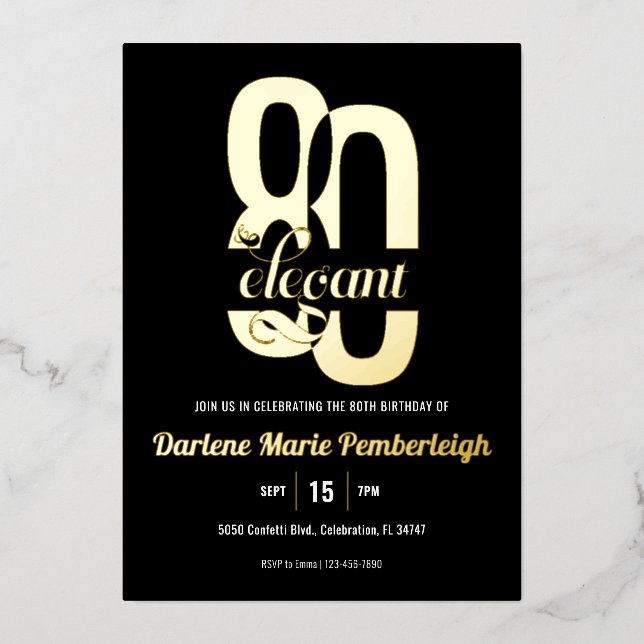 Minimal Eighty & Elegant 80th Birthday Black Gold (Front)