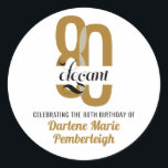 Minimal Eighty & Elegant Gold Black 80th Birthday Classic Round Sticker<br><div class="desc">Elevate your milestone celebration with our Minimal Eighty & Elegant Gold Black 80th Birthday Classic Round Sticker. Designed with sleek black styling and bold gold foil-inspired lettering, this versatile sticker adds a refined finishing touch to your party. Perfect for sealing invitations, decorating favour bags, or enhancing table décor, it brings...</div>
