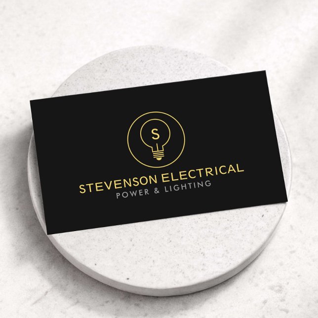 Minimal Electrician Company Logo Black Business Card (Creator Uploaded)