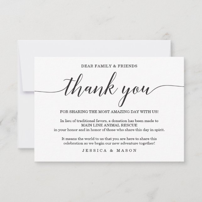 Minimal Elegance In Lieu of Favours Place Card (Front)