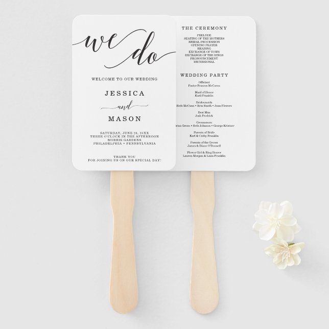 Minimal Elegance Wedding Program Fan (Front and Back)