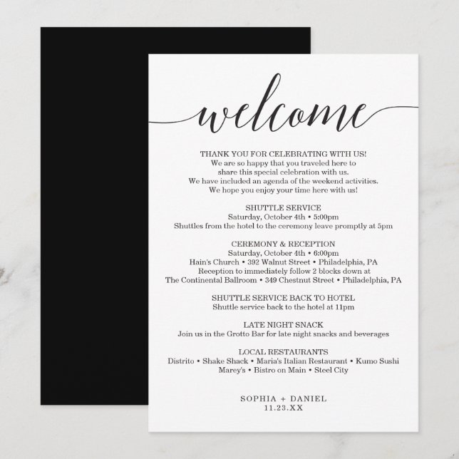 Minimal Elegance Wedding Welcome Letter Itinerary Invitation (Front/Back)