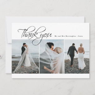 Minimal Elegant 3 Photo Wedding Thank You Card