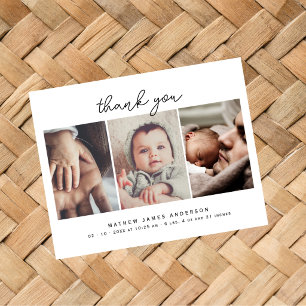 Minimal Elegant 3 Photos Thank You Baby Shower Holiday Postcard