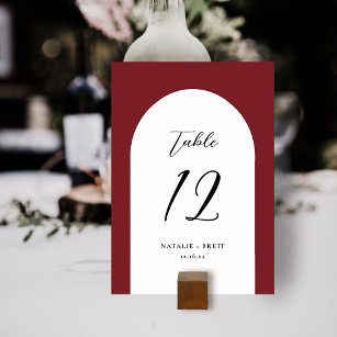 Minimal Elegant Arch Wedding   Red Table Number