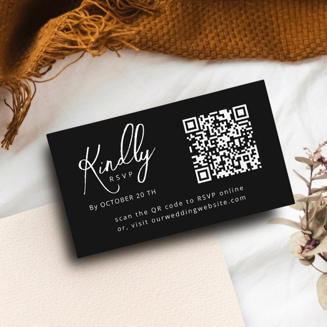 Minimal Elegant B&W Script QR code Wedding RSVP Enclosure Card (Creator Uploaded)