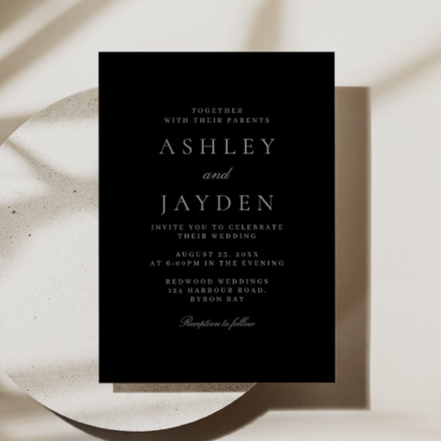 Minimal Elegant Beautiful Black & Grey Wedding Invitation (Creator Uploaded)