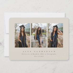 Minimal Elegant Beige Triple Photo Graduation Announcement