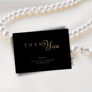 Minimal Elegant Black and Gold Typography Wedding Thank You Card