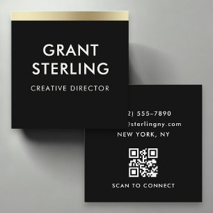 Minimal Elegant Black Gold QR Code Professional Square Business Card