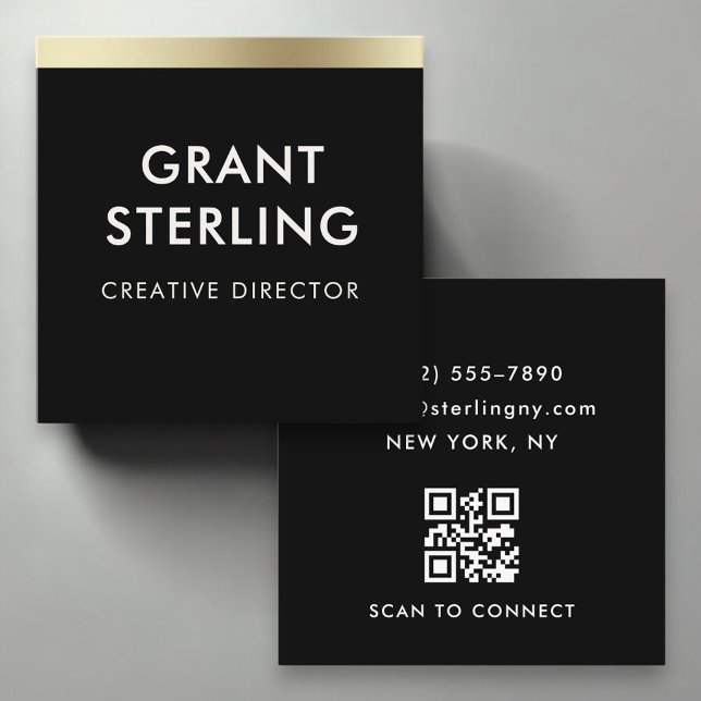Minimal Elegant Black Gold QR Code Professional Square Business Card (Creator Uploaded)