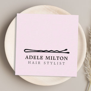 Minimal Elegant Black Light Rose Bobby Pin Hair Square Business Card