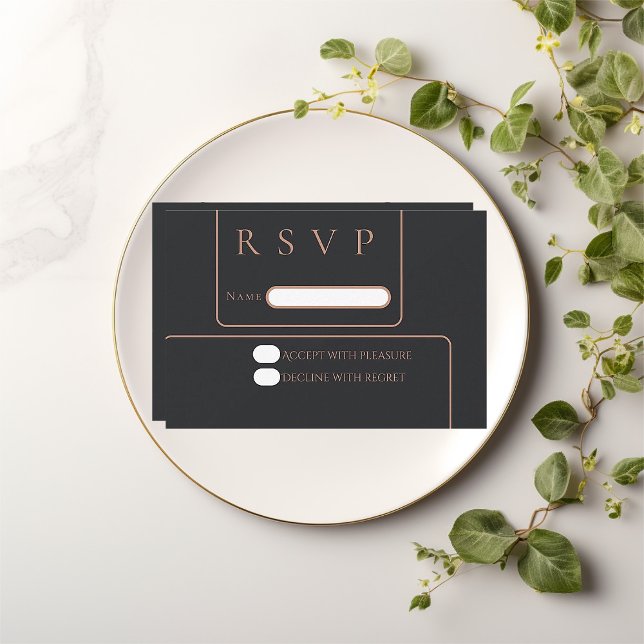 Minimal elegant black rose gold rsvp card (Creator Uploaded)