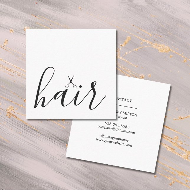 Minimal Elegant Black Scissors White Hairstylist Square Business Card (Creator Uploaded)