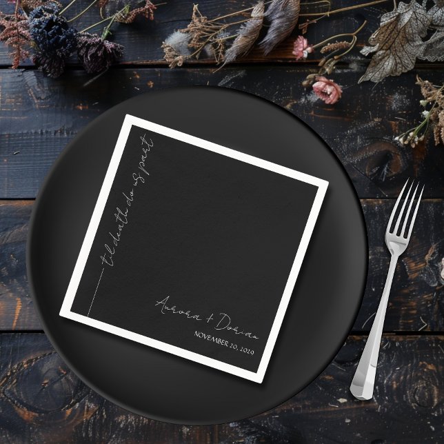 Minimal Elegant Black Wedding Napkin (Creator Uploaded)