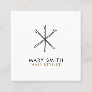 Minimal Elegant Black White Bobby Pins Hair Square Business Card