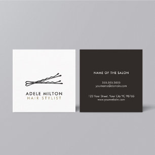 Minimal Elegant Black White Bobby Pins Hair Square Business Card