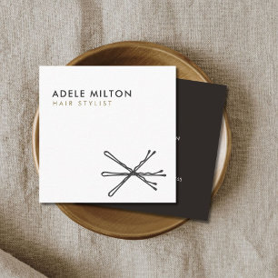 Minimal Elegant Black White Bobby Pins Hair Square Business Card
