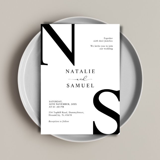 Minimal Elegant Black & White Bold Initial Wedding Invitation (Creator Uploaded)