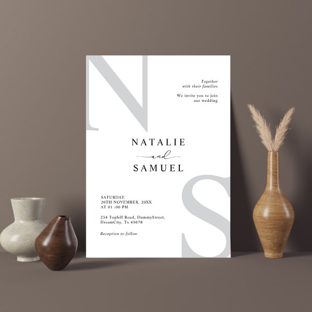 Minimal Elegant Black & White Bold Initial Wedding Invitation (Creator Uploaded)