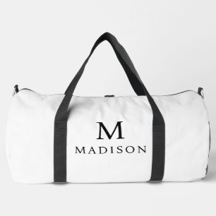 Minimal & Elegant Black & White Custom Name Duffle Bag