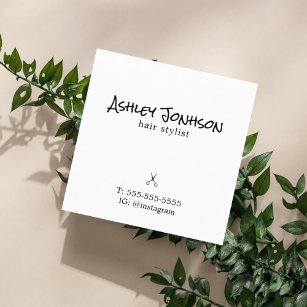 Minimal Elegant Black White Grey Hairdresser Square Business Card