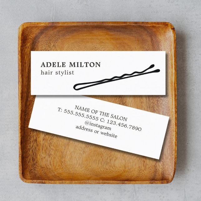 Minimal Elegant Black White Hair Pin Mini Business Card (Creator Uploaded)