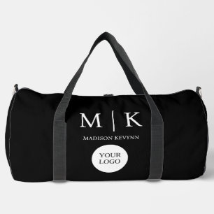 Minimal & Elegant Black & White Logo Business Duffle Bag