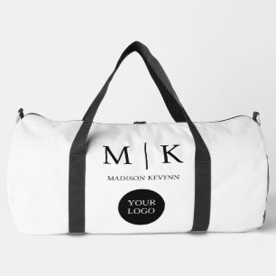 Minimal & Elegant Black & White  Logo Business Duffle Bag