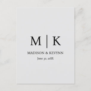 Minimal & Elegant Black & White Monogram Wedding Announcement Postcard