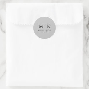 Minimal & Elegant Black & White Monogram Wedding Classic Round Sticker